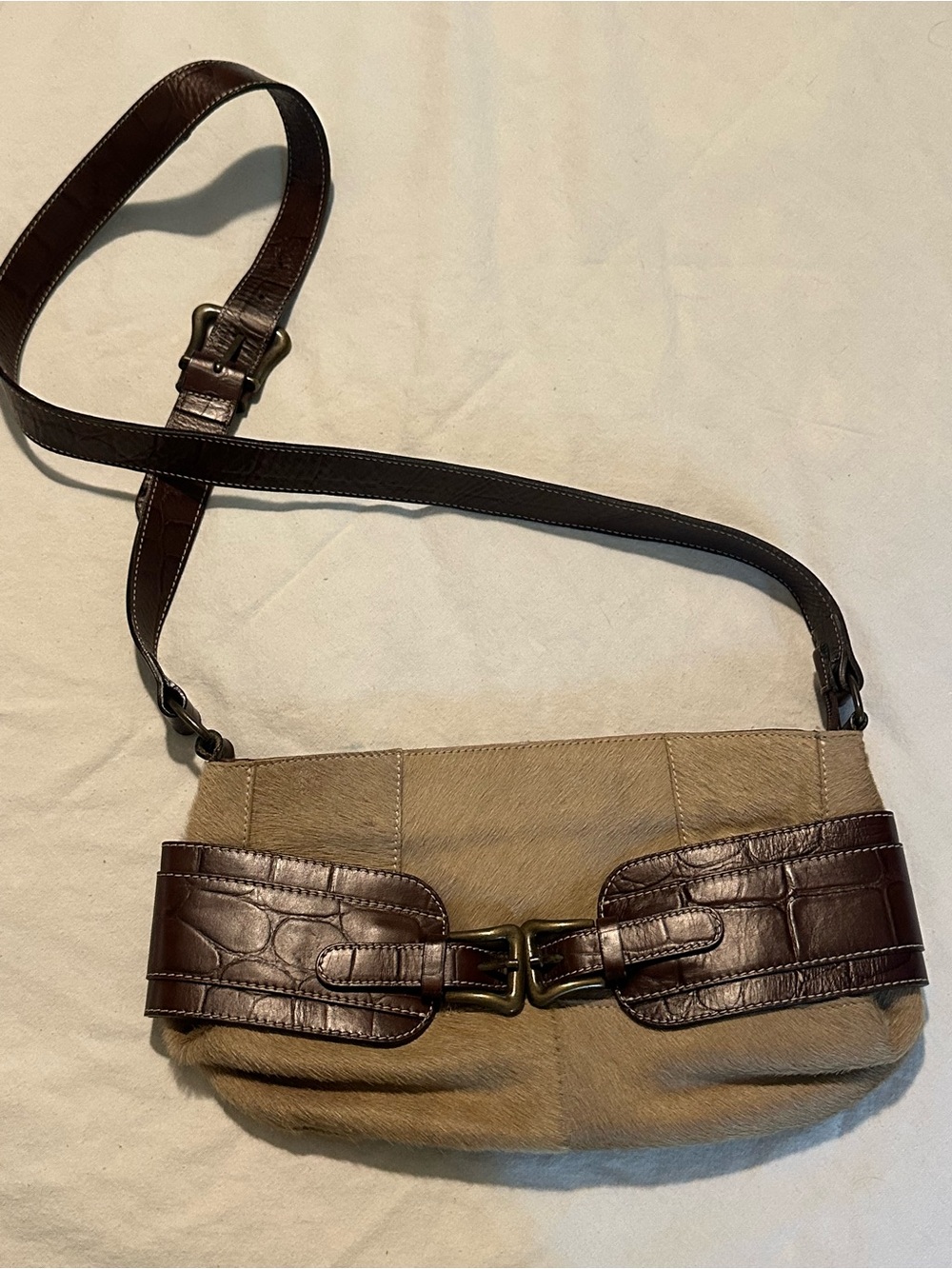 Vintage Guia’s Brown & Tan Crossbody Shoulder Bag - Leather Accent